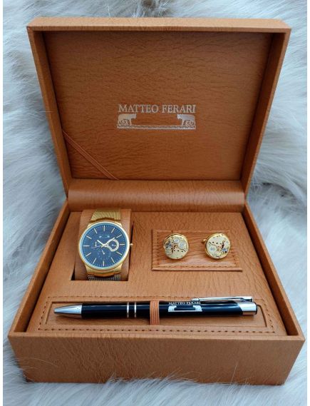 Set cadou pentru barbati Matteo Ferari, ceas, butoni, pix metalic MF055110G - Engross Set cadou pentru barbati Matteo Ferari, ceas, butoni, pix metalic MF055110G - Engross
