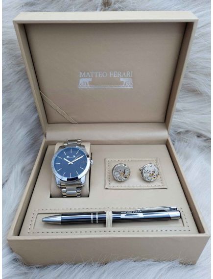 Set cadou pentru barbati Matteo Ferari, ceas, butoni, pix metalic MF059B110G - Engross Set cadou pentru barbati Matteo Ferari, ceas, butoni, pix metalic MF059B110G - Engross