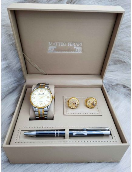 Set cadou pentru barbati Matteo Ferari, ceas, butoni, pix metalic MF061B110G - Engross Set cadou pentru barbati Matteo Ferari, ceas, butoni, pix metalic MF061B110G - Engross