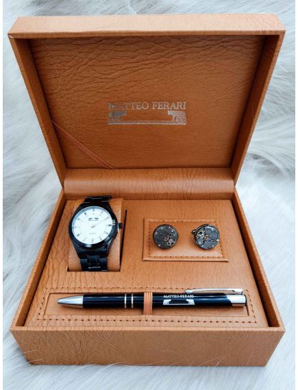 Set cadou pentru barbati Matteo Ferari, ceas, butoni, pix metalic MF063B110G - Engross Set cadou pentru barbati Matteo Ferari, ceas, butoni, pix metalic MF063B110G - Engross