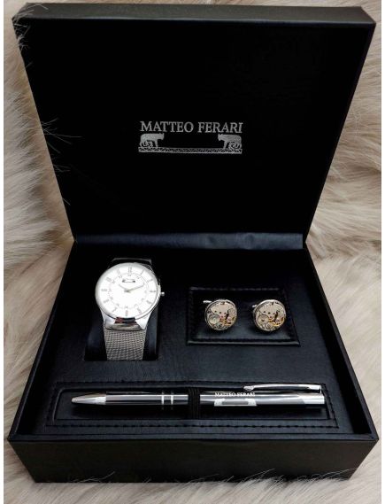 Set cadou pentru barbati Matteo Ferari, ceas, butoni, pix metalic MF065B110G - Engross Set cadou pentru barbati Matteo Ferari, ceas, butoni, pix metalic MF065B110G - Engross