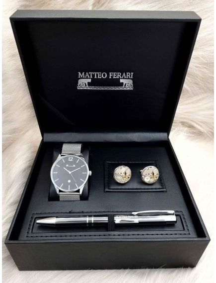 Set cadou pentru barbati Matteo Ferari, ceas, butoni, pix metalic MF067B110G - Engross Set cadou pentru barbati Matteo Ferari, ceas, butoni, pix metalic MF067B110G - Engross