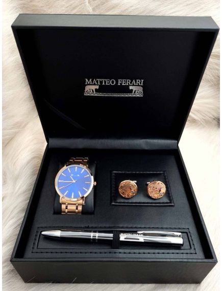 Set cadou pentru barbati Matteo Ferari, ceas, butoni, pix metalic MF068B110G - Engross Set cadou pentru barbati Matteo Ferari, ceas, butoni, pix metalic MF068B110G - Engross