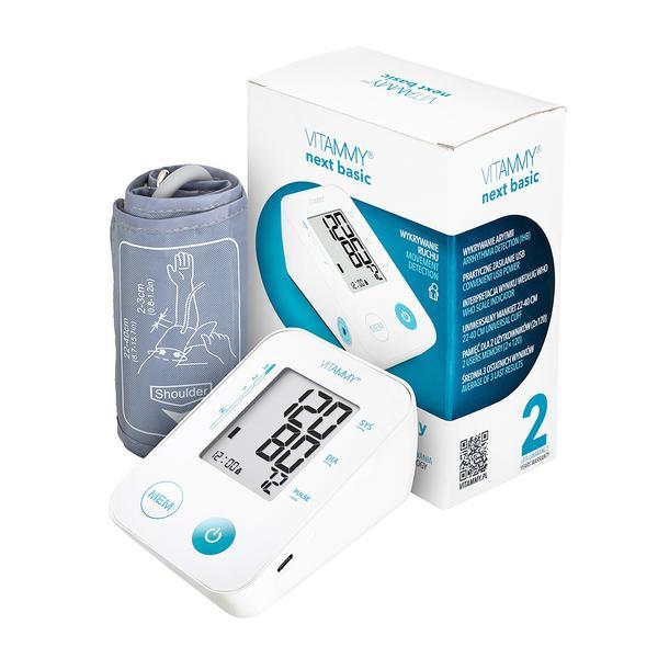 Tensiometru electronic de brat VITAMMY Next Basic, mufa USB, masurare in timpul umflarii mansetei, detectare aritmie, detectie miscarea corpului, memorare 2 utilizatori, manseta 22-40 cm, Alb Tensiometru electronic de brat VITAMMY Next Basic, mufa USB, masurare in timpul umflarii mansetei, detectare aritmie, detectie miscarea corpului, memorare 2 utilizatori, manseta 22-40 cm, Alb