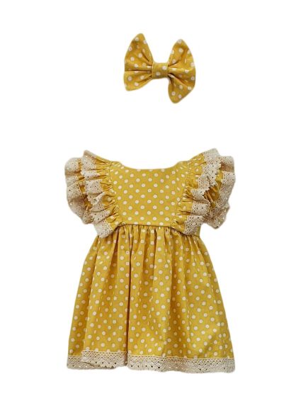 Rochita botez cu maneca scurta, 2 piese, culoare galbena, en-gros Rochita botez cu maneca scurta, 2 piese, culoare galbena, en-gros