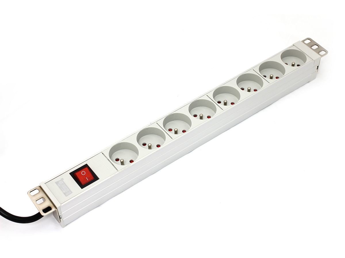 DIGITUS Power Distribution Unit (PDU) for 19' Rack, 8x Type E sockets, 1.8m, 1x Schuko plug, 16A, on/off switch, aluminum (A-19-STRIP-2-IMP) DIGITUS Power Distribution Unit (PDU) for 19' Rack, 8x Type E sockets, 1.8m, 1x Schuko plug, 16A, on/off switch, aluminum (A-19-STRIP-2-IMP)