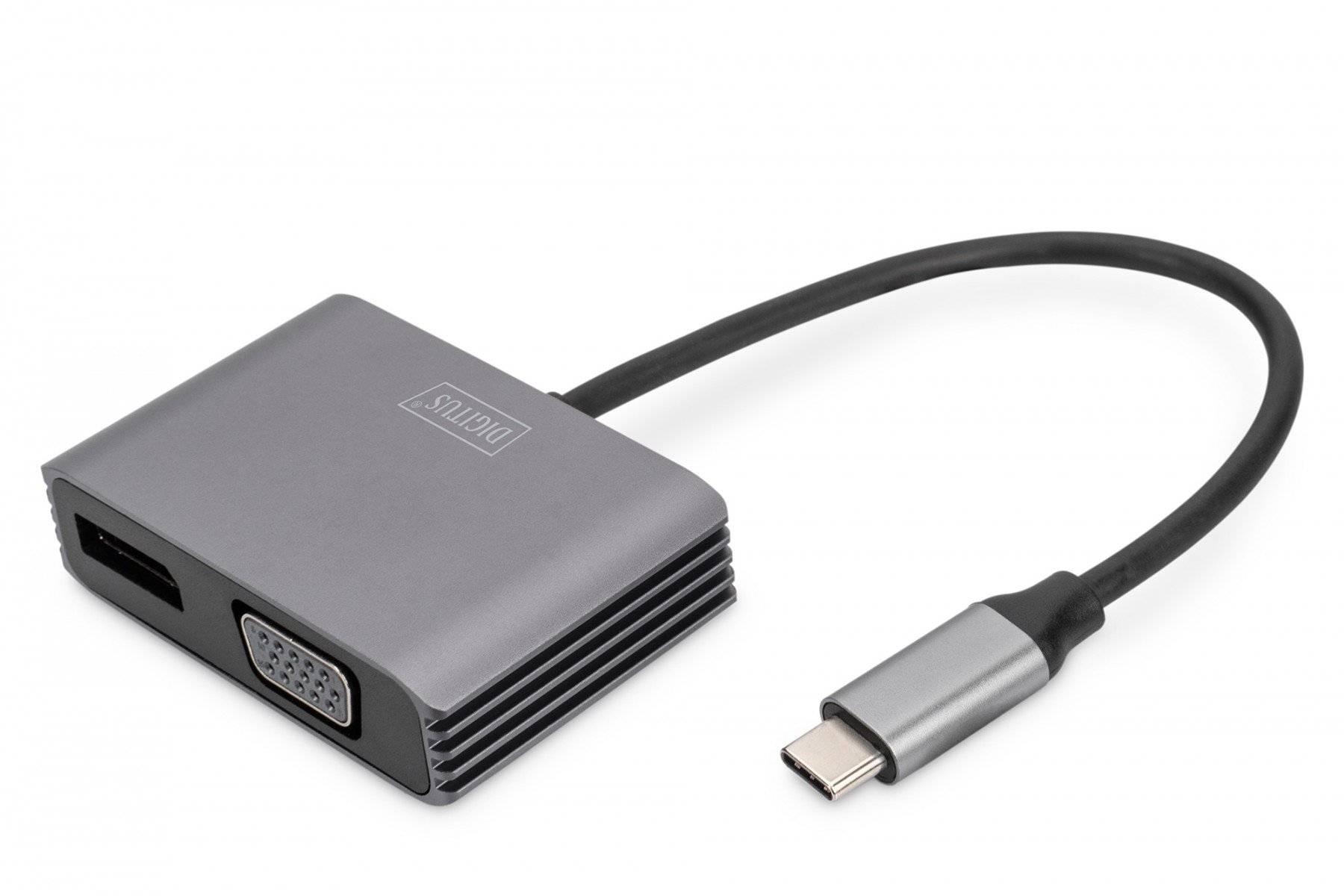 DIGITUS USB-C - DP + VGA Adapter, 20 cm 4K/30Hz, silver, aluminum housing (DA-70827) DIGITUS USB-C - DP + VGA Adapter, 20 cm 4K/30Hz, silver, aluminum housing (DA-70827)