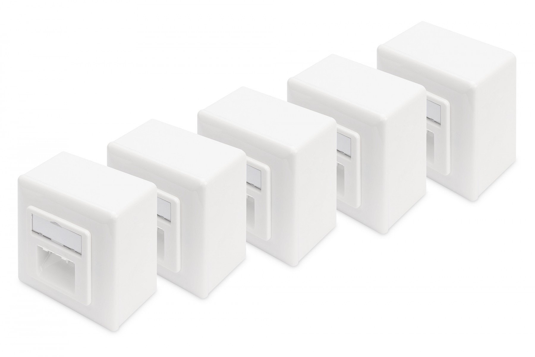 DIGITUS CAT 6 wall outlet, shielded, 2x RJ45 8P8C, LSA, pure white, surface mount, set=5 pcs. (DN-9006/B5-N) DIGITUS CAT 6 wall outlet, shielded, 2x RJ45 8P8C, LSA, pure white, surface mount, set=5 pcs. (DN-9006/B5-N)