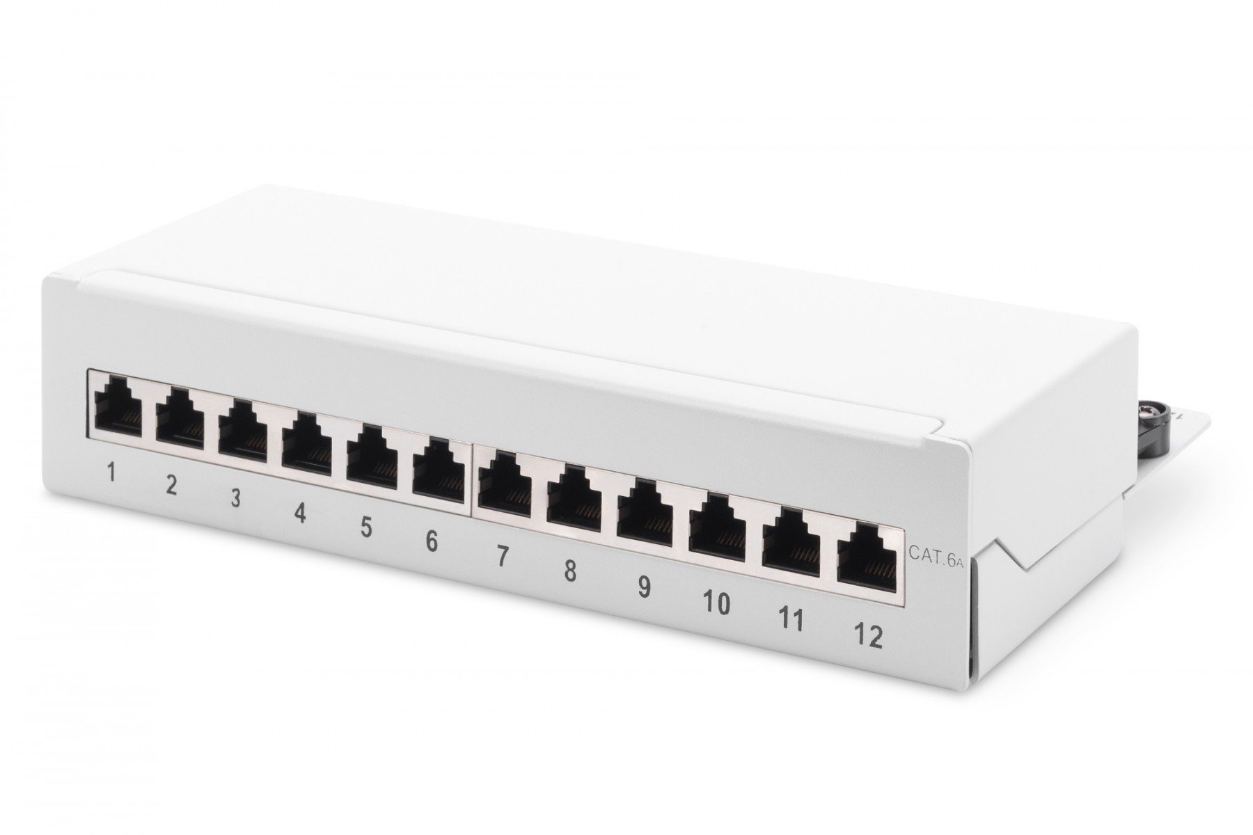 DIGITUS Desktop CAT 6A, patch panel, shielded Class EA, 12-port RJ45, 8P8C, LSA, grey RAL 7035 (DN-91612SD-EA-G) DIGITUS Desktop CAT 6A, patch panel, shielded Class EA, 12-port RJ45, 8P8C, LSA, grey RAL 7035 (DN-91612SD-EA-G)