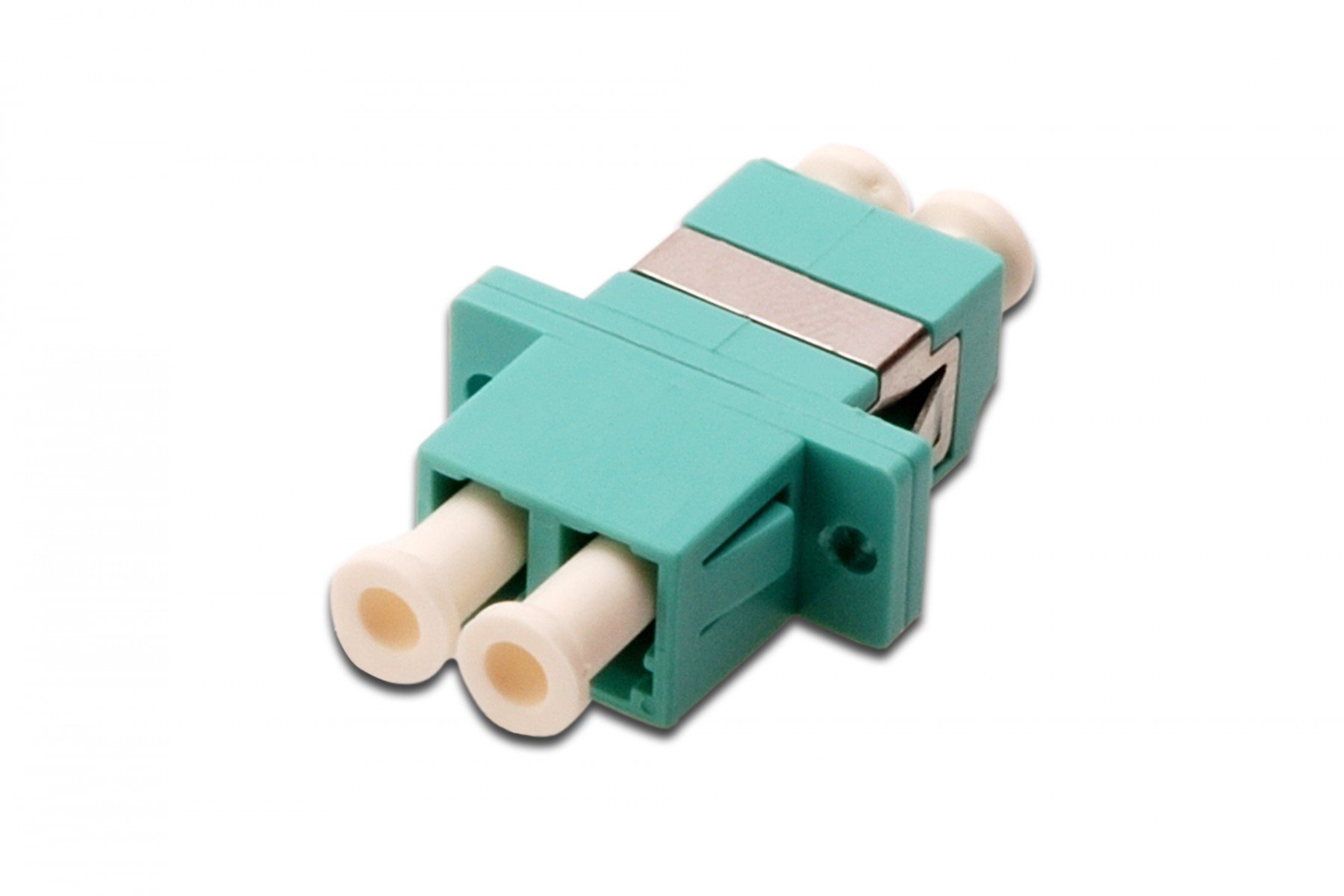 DIGITUS FO coupler, duplex, LC to LC, MM, color aqua, OM3 ceramic sleeve, polymer housing, incl. screws (DN-96009-1) DIGITUS FO coupler, duplex, LC to LC, MM, color aqua, OM3 ceramic sleeve, polymer housing, incl. screws (DN-96009-1)