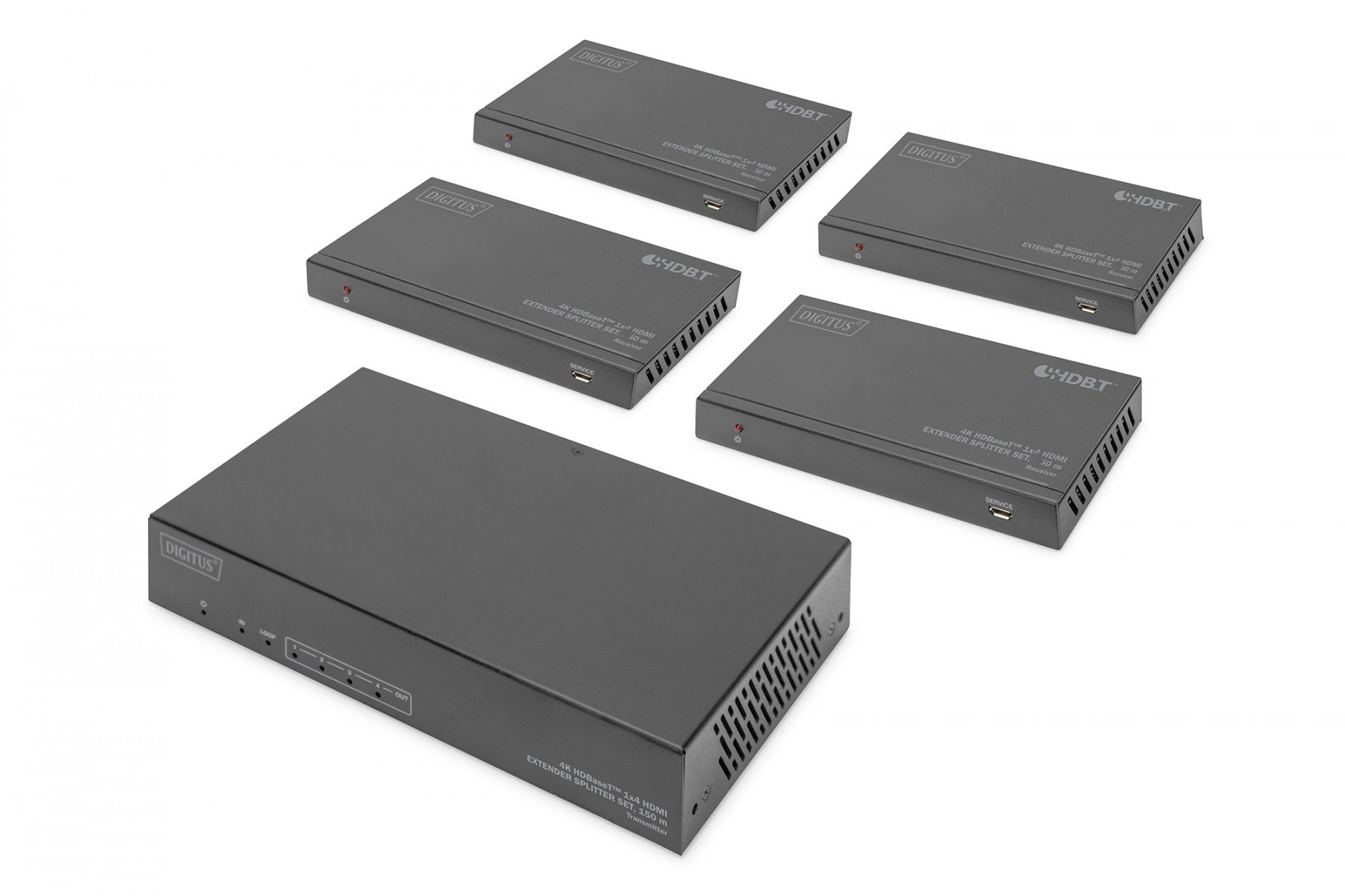 DIGITUS HDBaseT HDMI Extender Splitter Set, 150 m, 1x4 EDID, 4K/60Hz HDCP 2.2, HDR, POC, HDMI 2.0 (DS-55510) DIGITUS HDBaseT HDMI Extender Splitter Set, 150 m, 1x4 EDID, 4K/60Hz HDCP 2.2, HDR, POC, HDMI 2.0 (DS-55510)