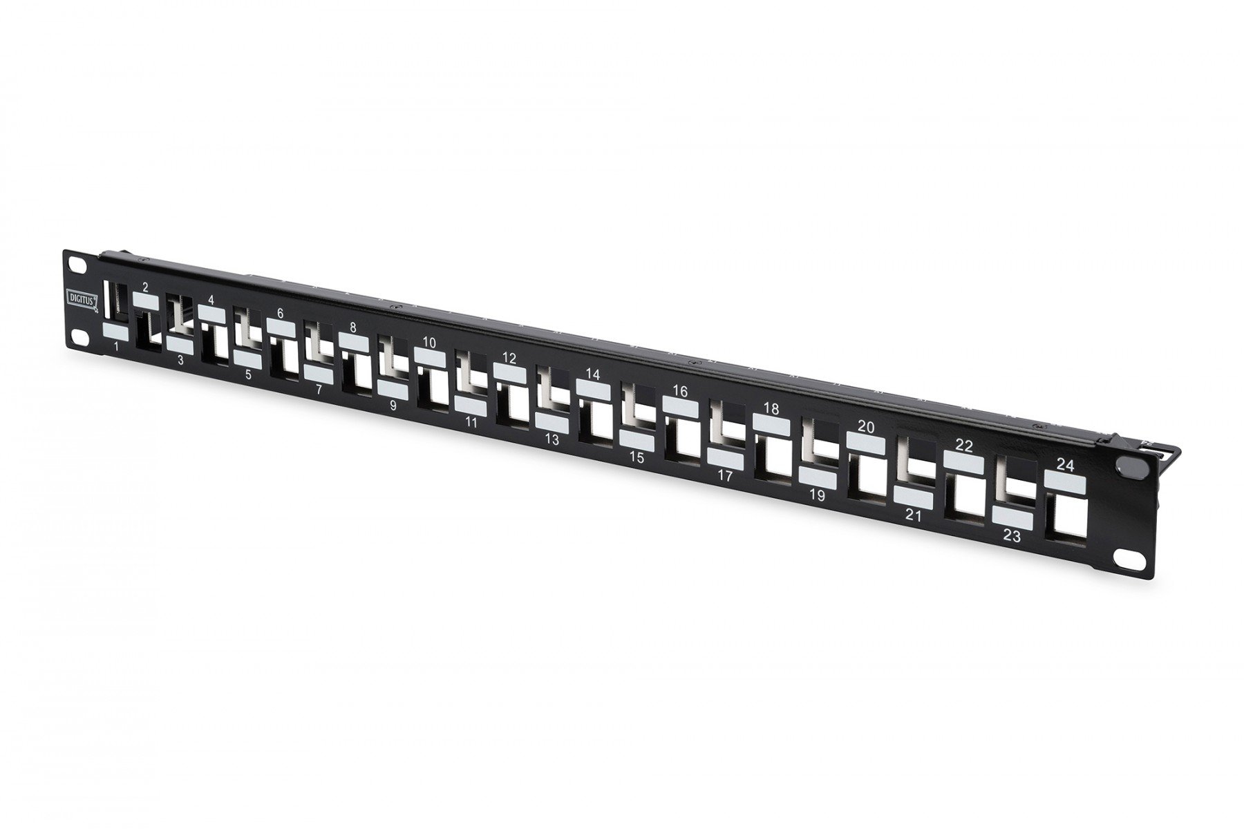 DIGITUS Modular Patch Panel, shielded, 24-port blank, 1U, rack mount, staggered, bl RAL 9005 (DN-91412) DIGITUS Modular Patch Panel, shielded, 24-port blank, 1U, rack mount, staggered, bl RAL 9005 (DN-91412)