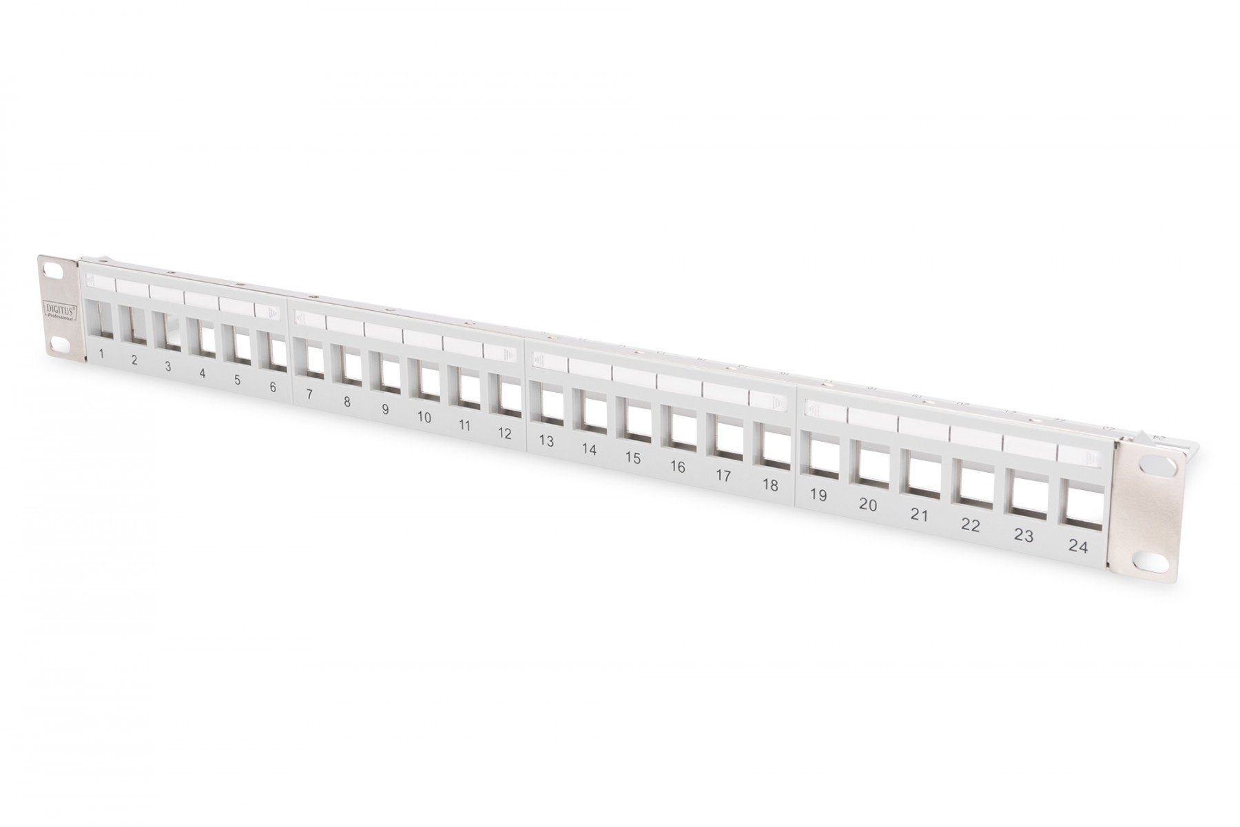 DIGITUS Modular Patch Panel, shielded, 24-port blank, 1U, Rack Mount, transp. label field, grey (DN-91410-LF) DIGITUS Modular Patch Panel, shielded, 24-port blank, 1U, Rack Mount, transp. label field, grey (DN-91410-LF)