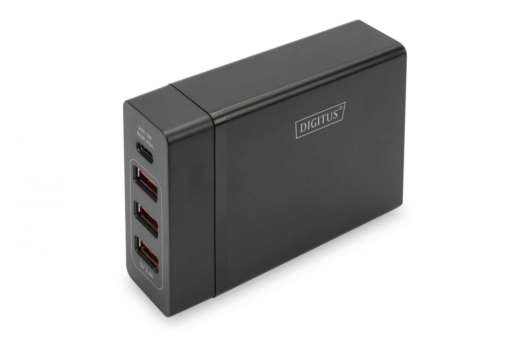 DIGITUS 4-Port USB Charger, 72W, 1xUSB-C (Power Delivery), 5,9,15,20V/3A, 3x USB-A 5V/2.4A, black (DA-10195) DIGITUS 4-Port USB Charger, 72W, 1xUSB-C (Power Delivery), 5,9,15,20V/3A, 3x USB-A 5V/2.4A, black (DA-10195)