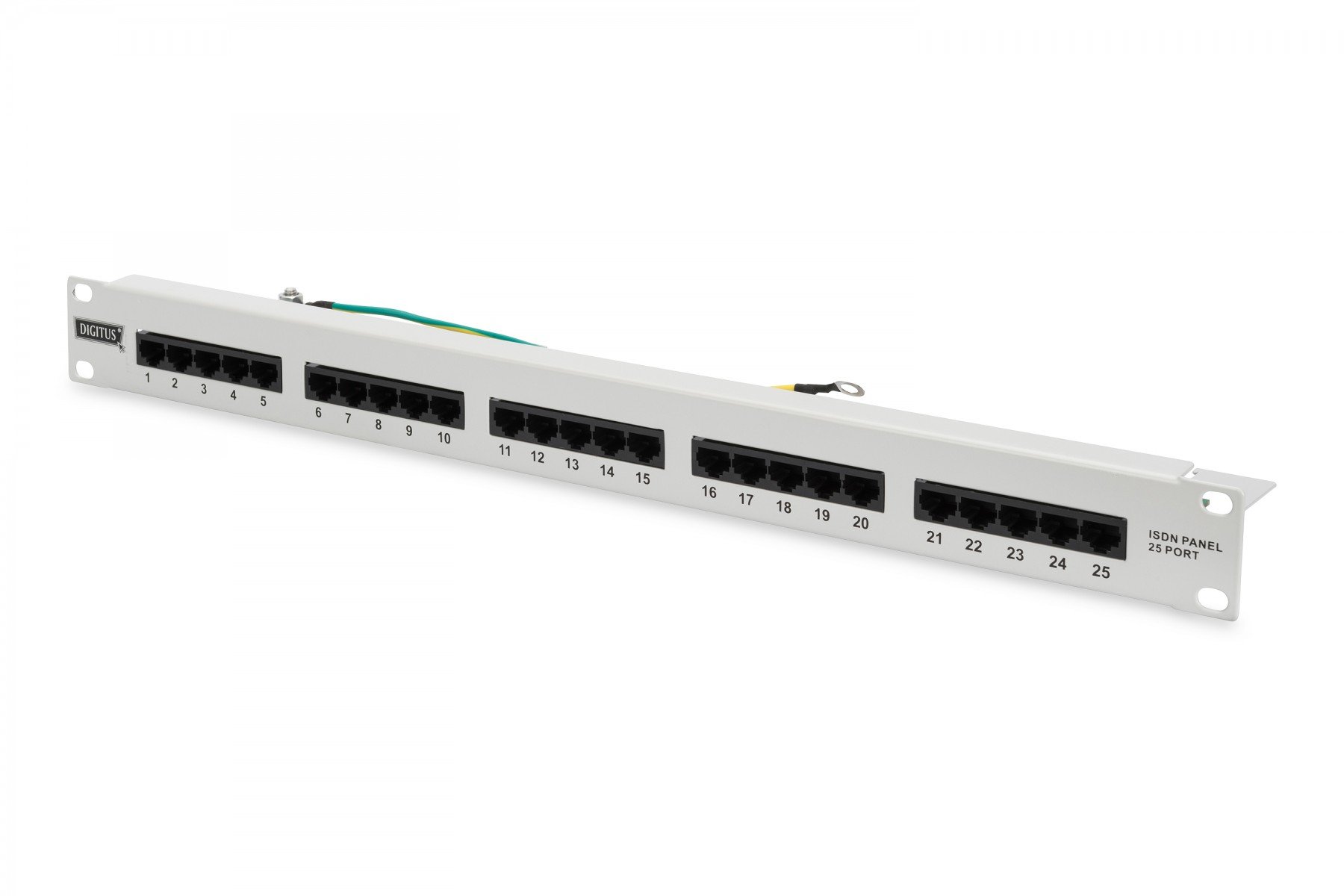DIGITUS CAT 3 ISDN Patch Panel, unshielded, 25-port RJ45, 8P4C, LSA, 1U, rack mount, grey, 482x44x109 (DN-91325-1) DIGITUS CAT 3 ISDN Patch Panel, unshielded, 25-port RJ45, 8P4C, LSA, 1U, rack mount, grey, 482x44x109 (DN-91325-1)