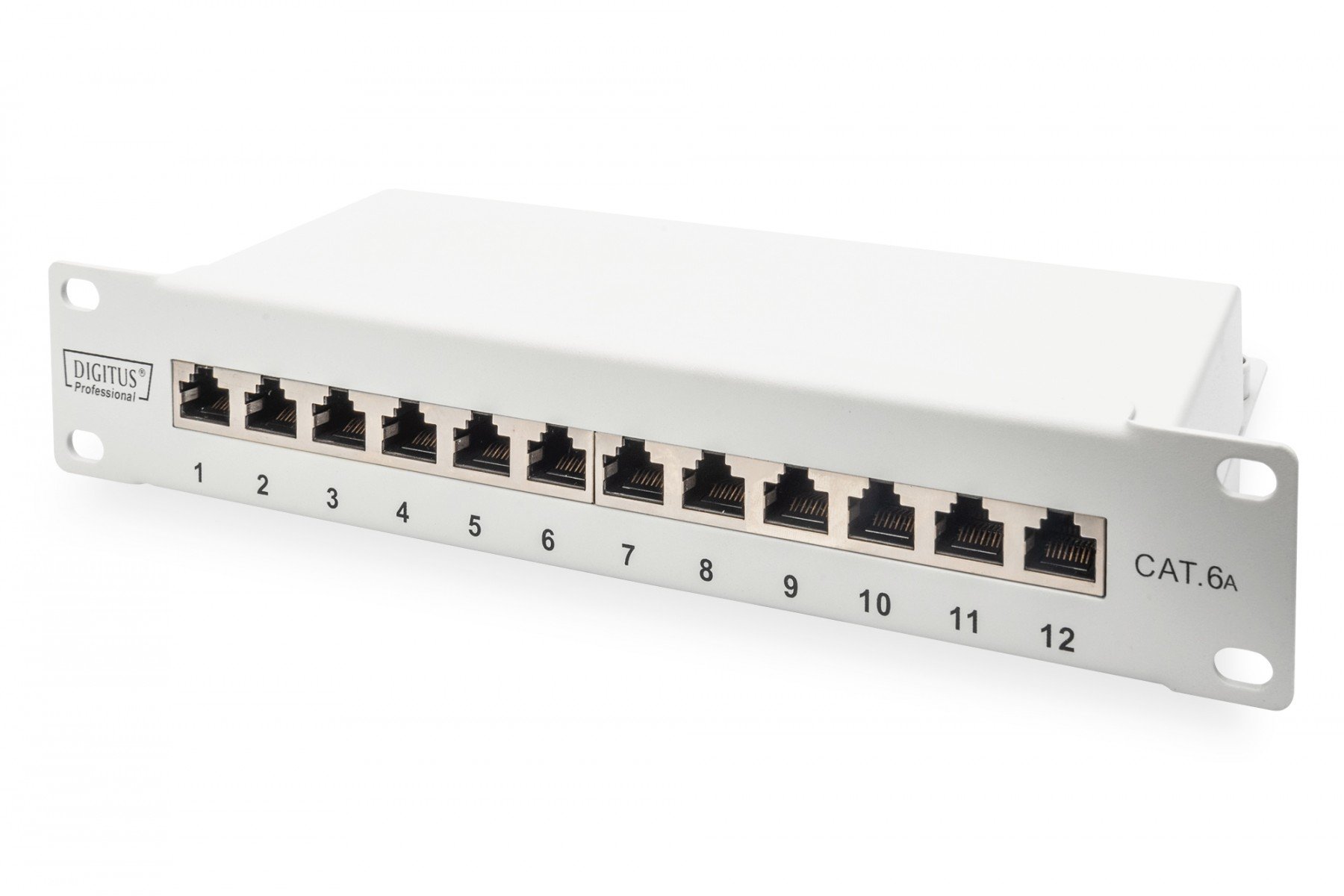 DIGITUS CAT 6A Patch Panel, shielded, 12-Port label field, 1U, 10' rack mount, grey RAL 7035 (DN-91612S-EA-G) DIGITUS CAT 6A Patch Panel, shielded, 12-Port label field, 1U, 10' rack mount, grey RAL 7035 (DN-91612S-EA-G)