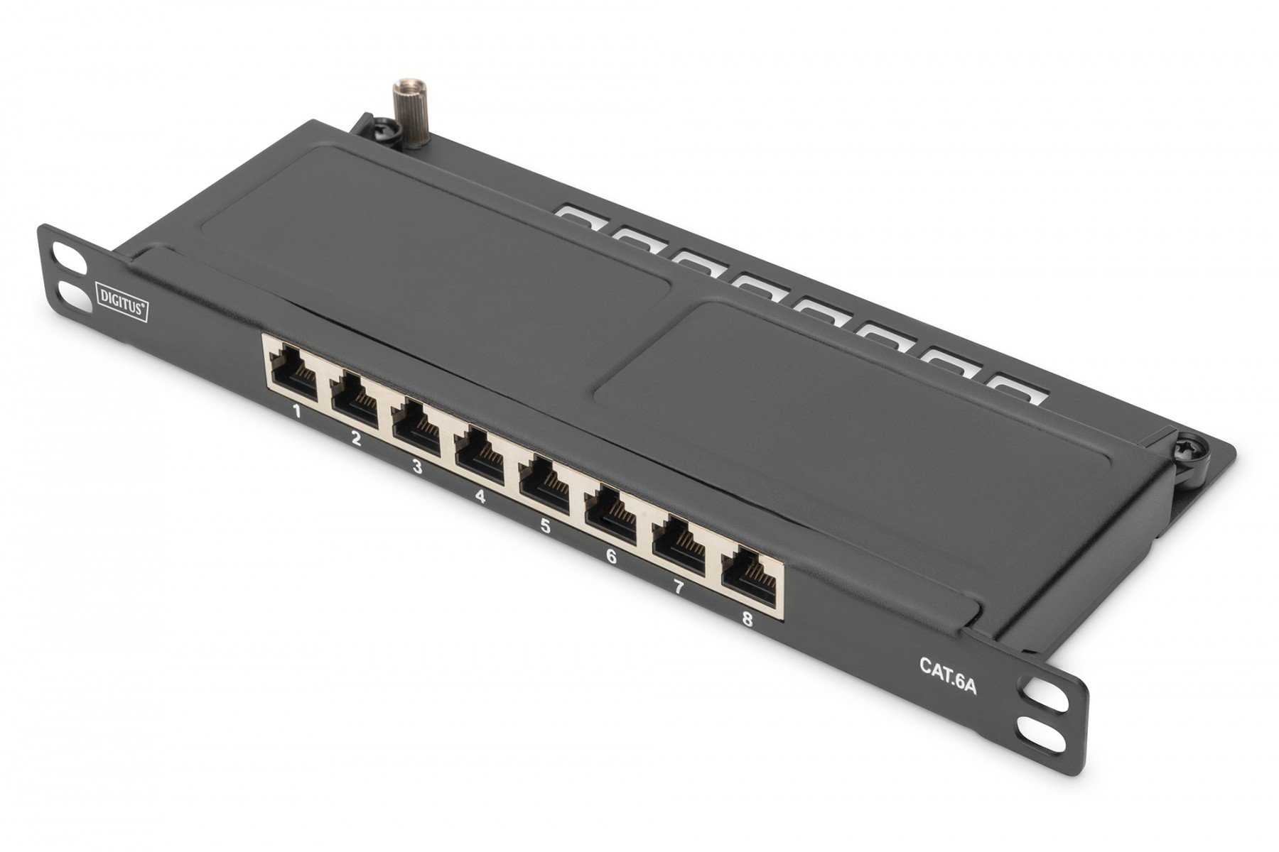 DIGITUS CAT 6A Patch Panel, shielded,8-Port 1/2U, 10' rack mount, black RAL 9005 (DN-91608S-SL-EA) DIGITUS CAT 6A Patch Panel, shielded,8-Port 1/2U, 10' rack mount, black RAL 9005 (DN-91608S-SL-EA)