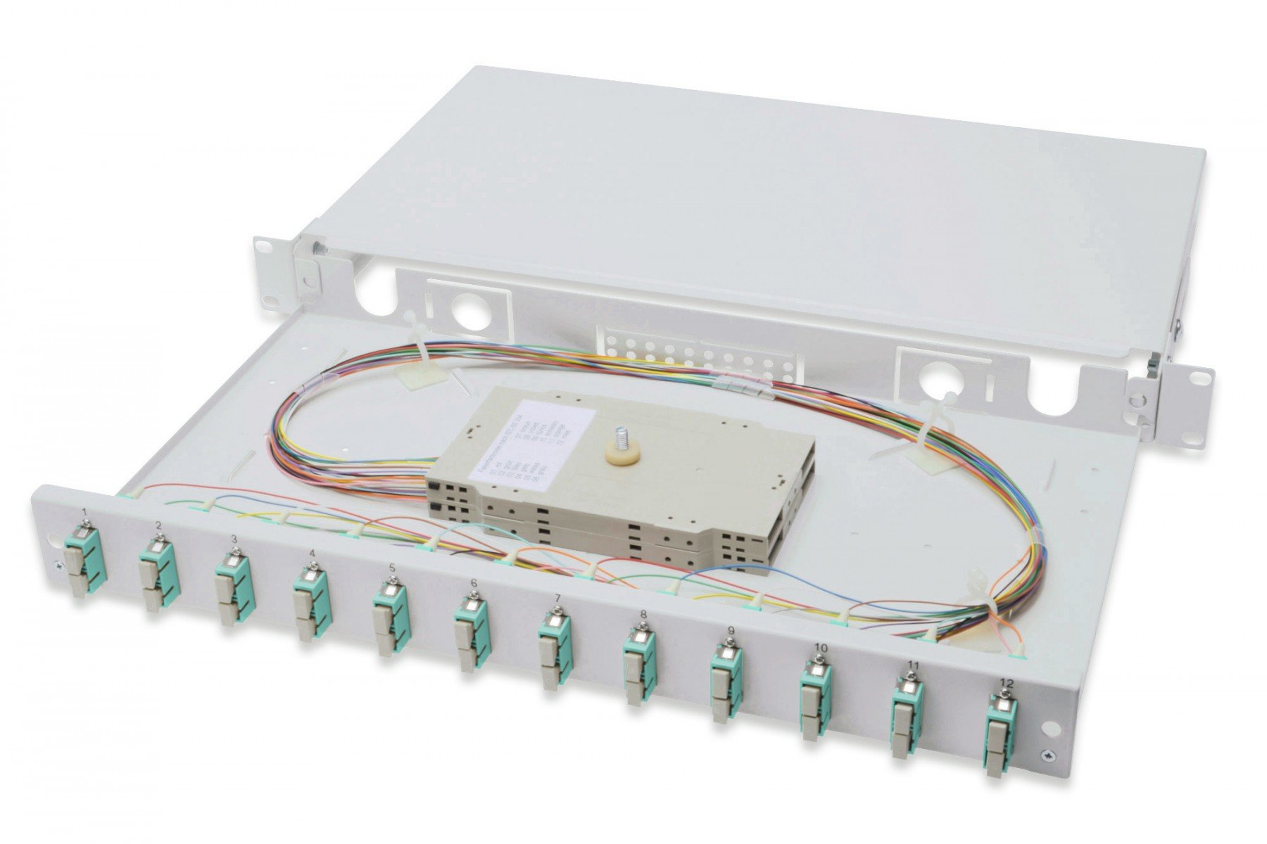 DIGITUS FO splice box, 1U, equipped, 12x SC DX, OM3 incl. splice cassette, colored pigtails, couplers (DN-96321/3) DIGITUS FO splice box, 1U, equipped, 12x SC DX, OM3 incl. splice cassette, colored pigtails, couplers (DN-96321/3)