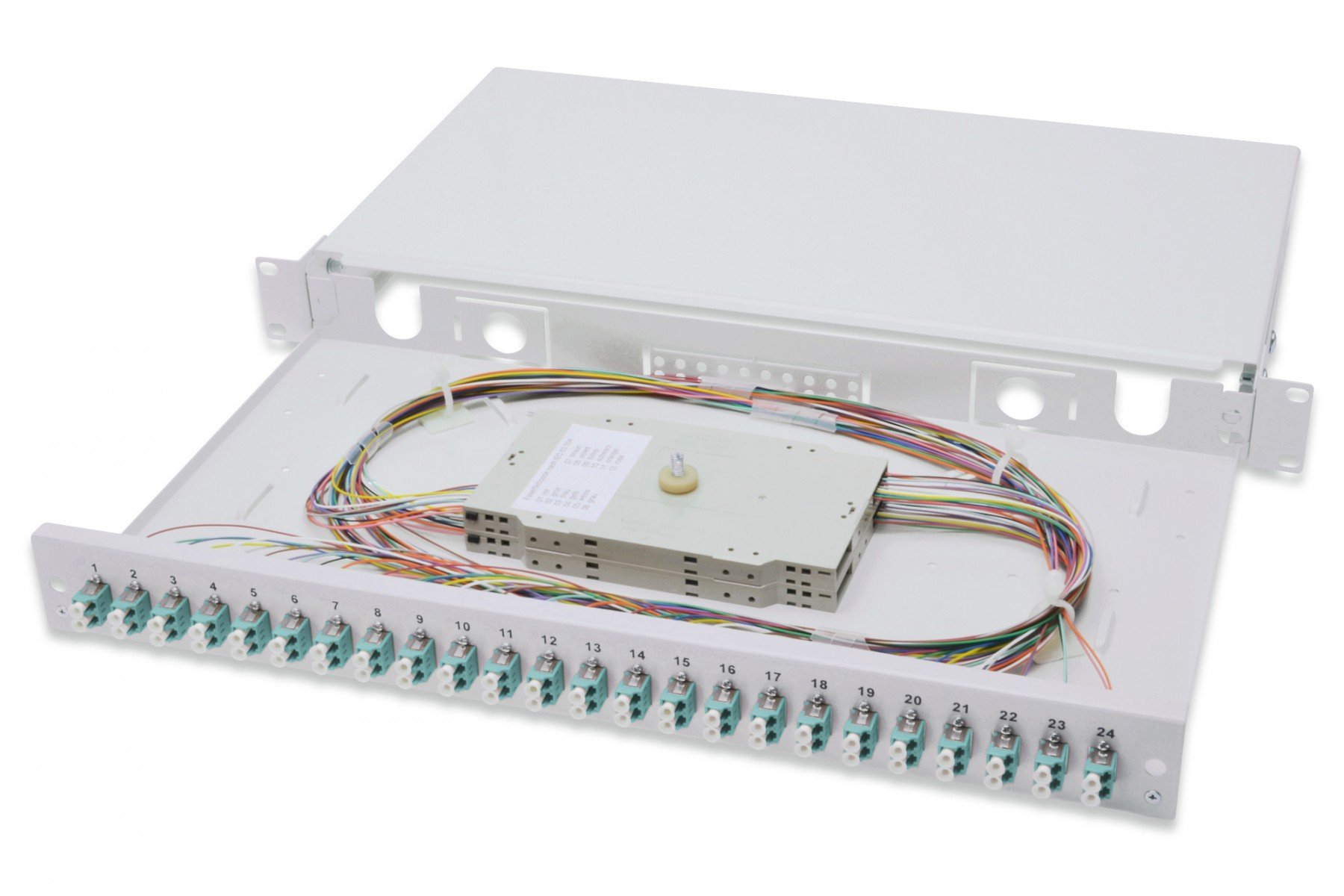 DIGITUS FO splice box, 1U, equipped, 24x LC DX, OM3 incl. splice cassette, colored pigtails, couplers (DN-96332/3) DIGITUS FO splice box, 1U, equipped, 24x LC DX, OM3 incl. splice cassette, colored pigtails, couplers (DN-96332/3)