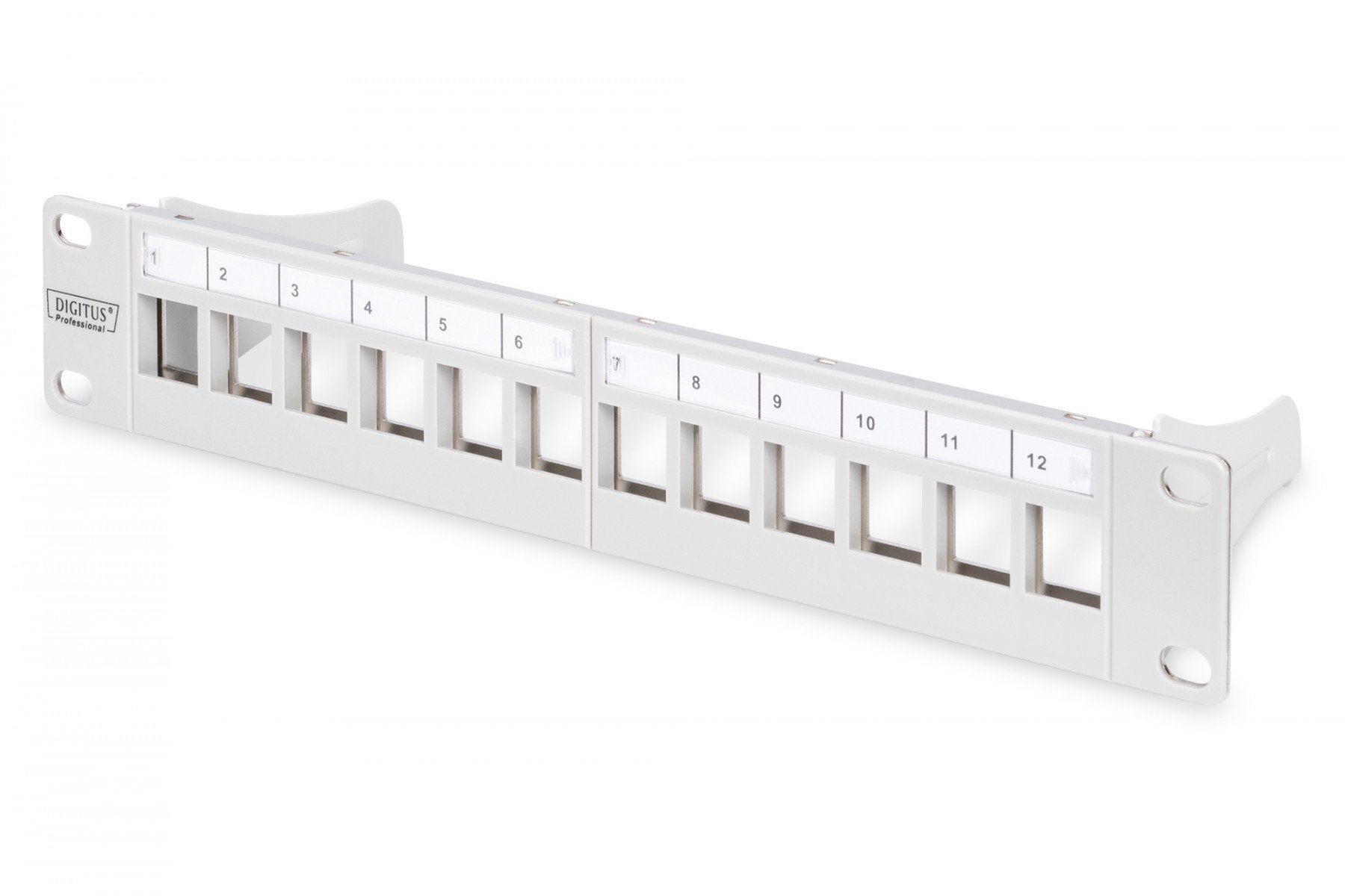 DIGITUS Modular Patch Panel, shielded, 12-Port Blank,1U,254mm (10') Rack Mount, grey RAL 7035 (DN-91419) DIGITUS Modular Patch Panel, shielded, 12-Port Blank,1U,254mm (10') Rack Mount, grey RAL 7035 (DN-91419)