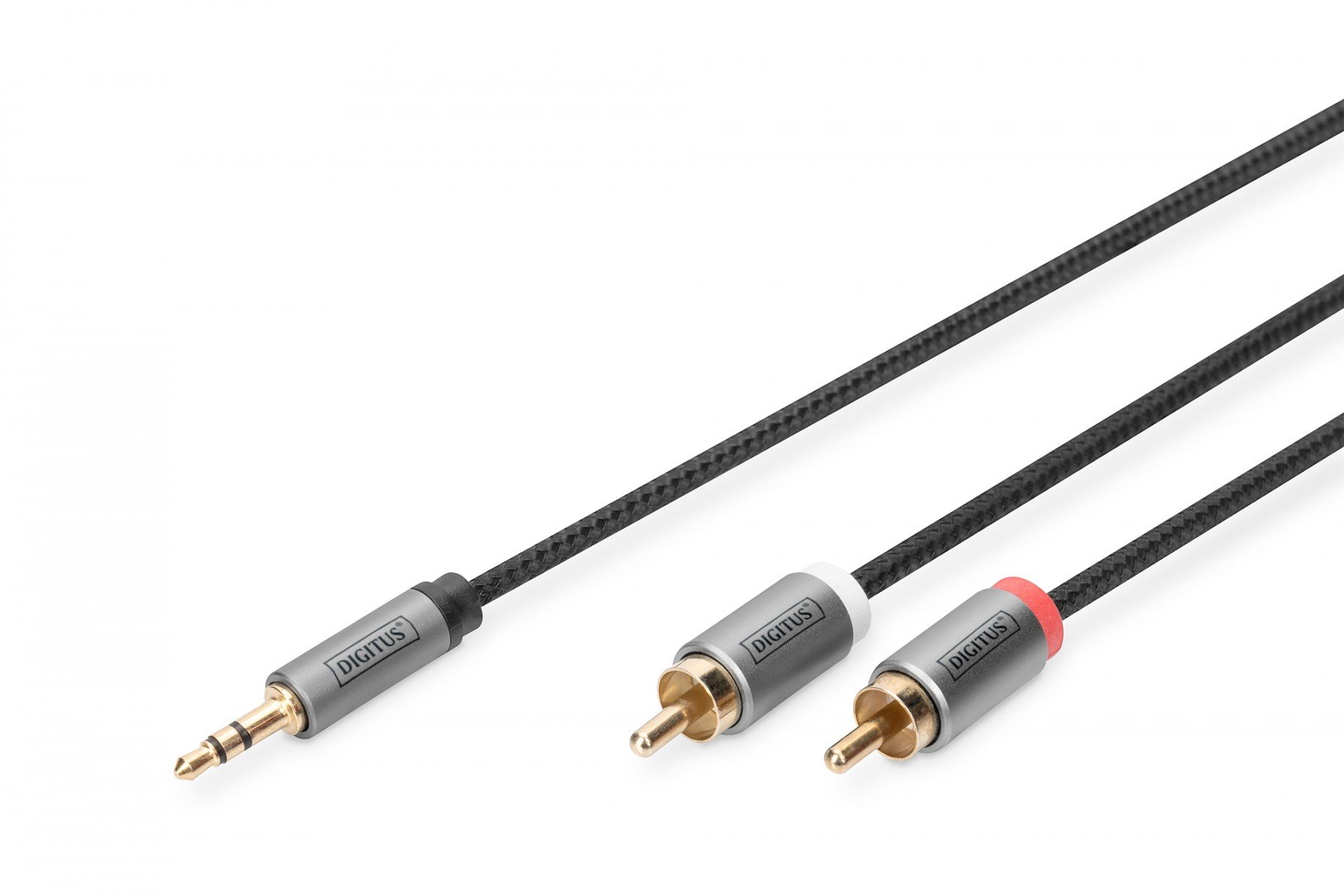 DIGITUS Stereo 3.5mm to 2RCA Splitter Y, M to M Aluminum Housing ,Gold plated, NYLON Jacket, 1,8m (DB-510330-018-S) DIGITUS Stereo 3.5mm to 2RCA Splitter Y, M to M Aluminum Housing ,Gold plated, NYLON Jacket, 1,8m (DB-510330-018-S)
