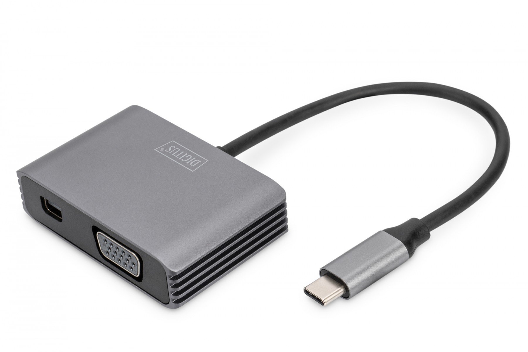 DIGITUS USB-C - mini DP + VGA Adapter, 20 cm 4K/30Hz, silver, aluminum housing (DA-70825) DIGITUS USB-C - mini DP + VGA Adapter, 20 cm 4K/30Hz, silver, aluminum housing (DA-70825)