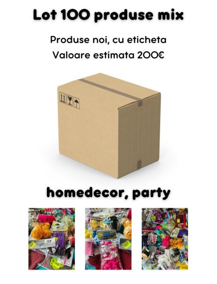 Lot marfa mixta, 100 produse, (homedecor, party), stocuri marfa la palet, box engros Lot marfa mixta, 100 produse, (homedecor, party), stocuri marfa la palet, box engros