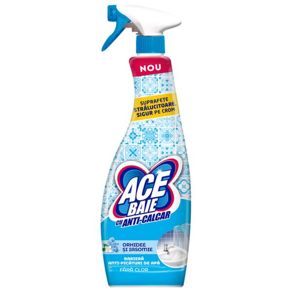 Spray de Curatare fara Clor pentru Baie - ACE Baie Anti-calcar, Parfum Orhidee si Iasomie, 650 ml Spray de Curatare fara Clor pentru Baie - ACE Baie Anti-calcar, Parfum Orhidee si Iasomie, 650 ml