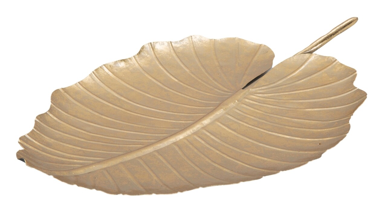 Platou decorativ Leaf, Mauro Ferretti, 35.5x23x2 cm, fier, auriu