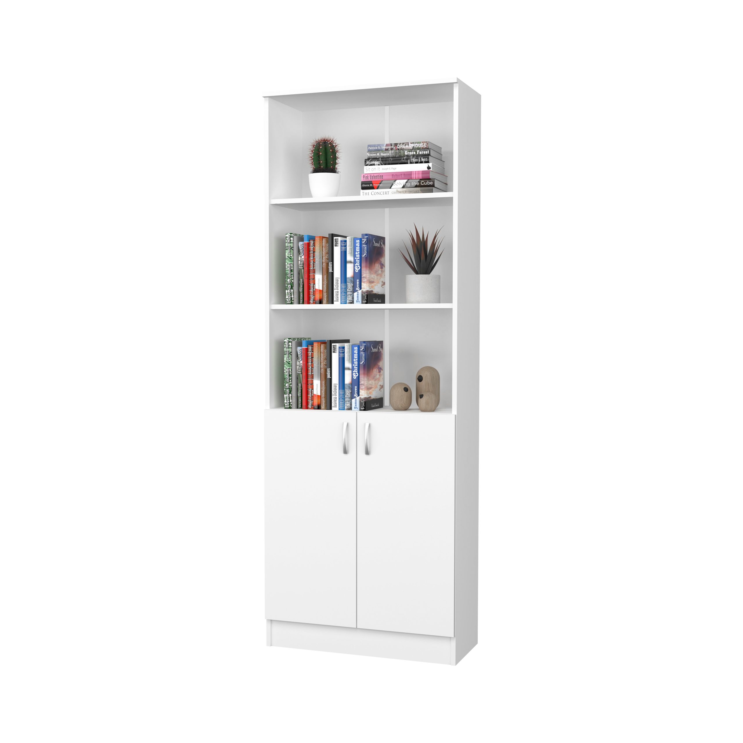 Biblioteca Flint, cu Usi Inferioare si 2 Polite, Alba, 70 x 32 x 200 cm Biblioteca Flint, cu Usi Inferioare si 2 Polite, Alba, 70 x 32 x 200 cm