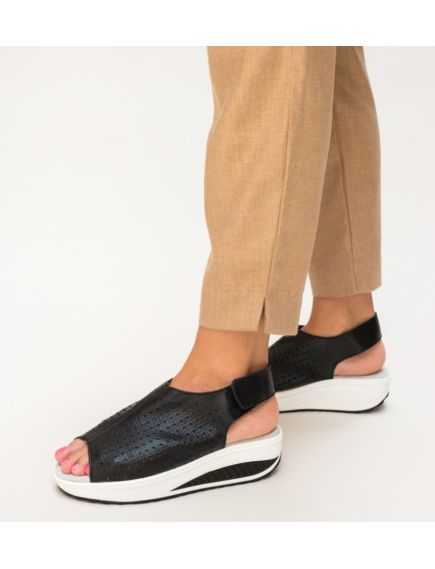 Sandale cu platforma dama Engros, model Liberty, din piele naturala, negru Sandale cu platforma dama Engros, model Liberty, din piele naturala, negru