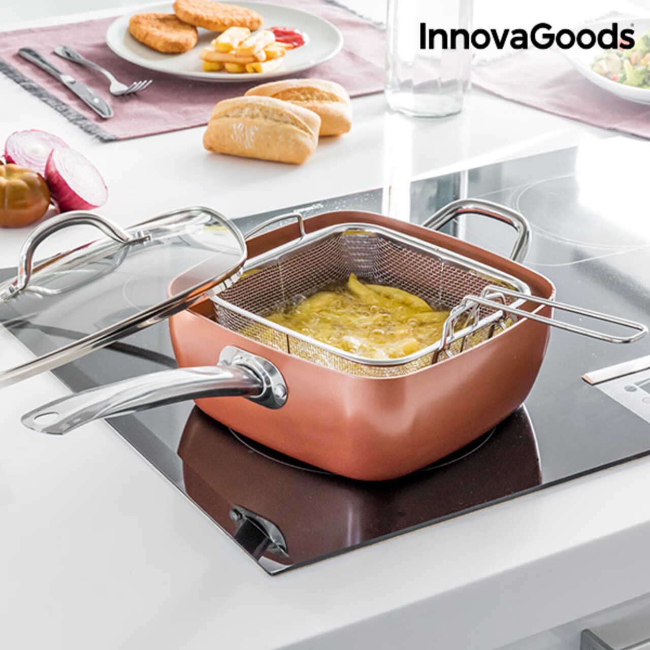 Tigaie multifunctionala 5-in-1, InnovaGoods, aluminiu, invelis ceramic Tigaie multifunctionala 5-in-1, InnovaGoods, aluminiu, invelis ceramic