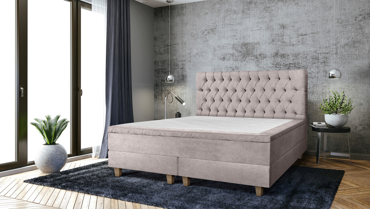 Pat matrimonial, Stockholm, Chester E, 140x200 cm, saltea tip Pocket, topper memory, Taupe