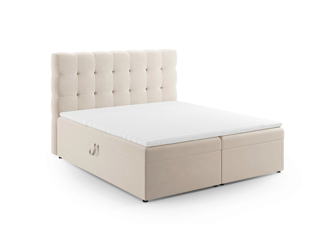 Pat continental cu tablie si lada depozitare, Mamaia, Micadoni Home, BL, 140x200 cm, catifea, bej deschis Pat continental cu tablie si lada depozitare, Mamaia, Micadoni Home, BL, 140x200 cm, catifea, bej deschis