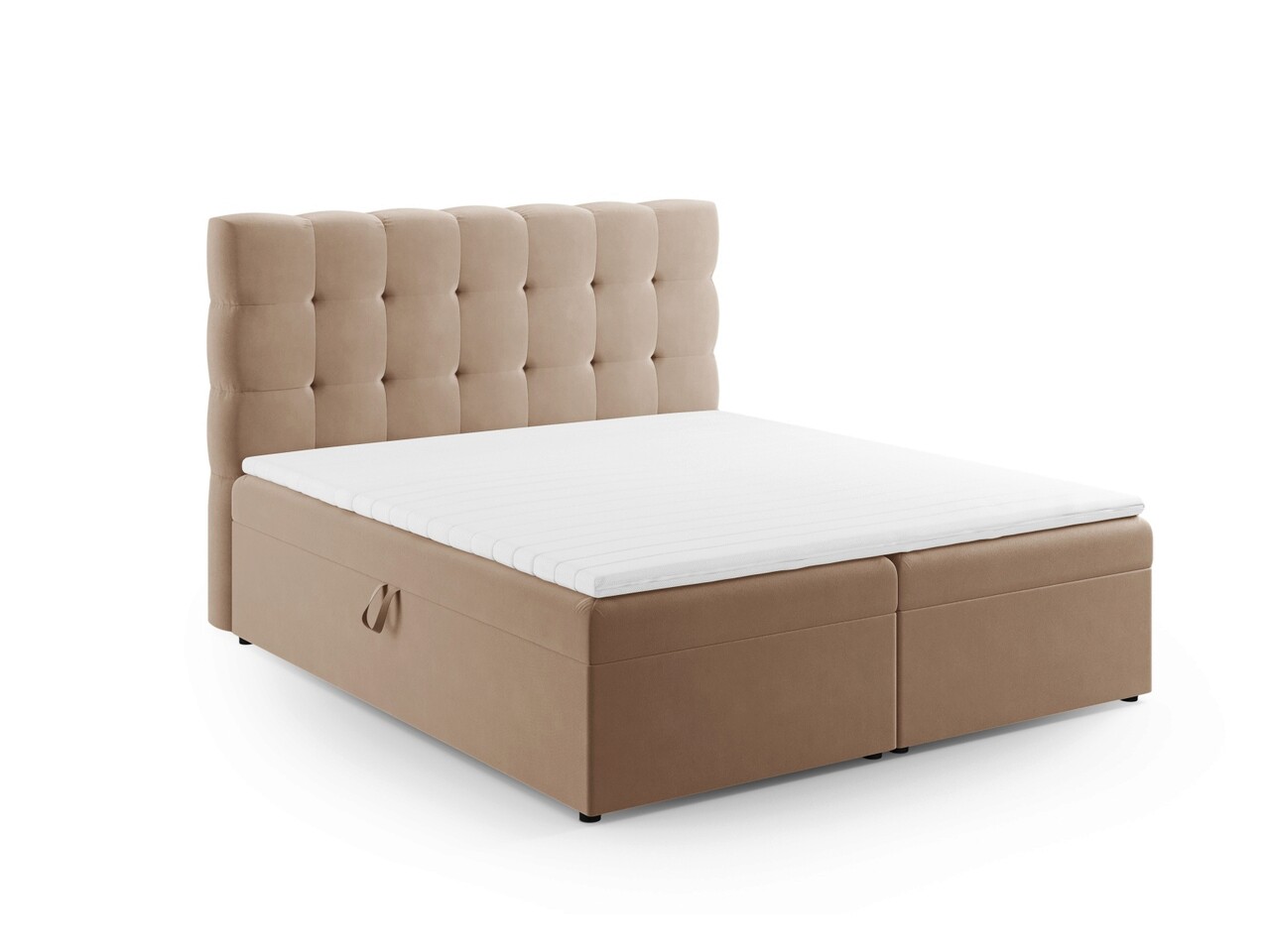 Pat continental cu tablie si lada depozitare, Mamaia, Micadoni Home, BL, 160x200 cm, catifea, bej Pat continental cu tablie si lada depozitare, Mamaia, Micadoni Home, BL, 160x200 cm, catifea, bej