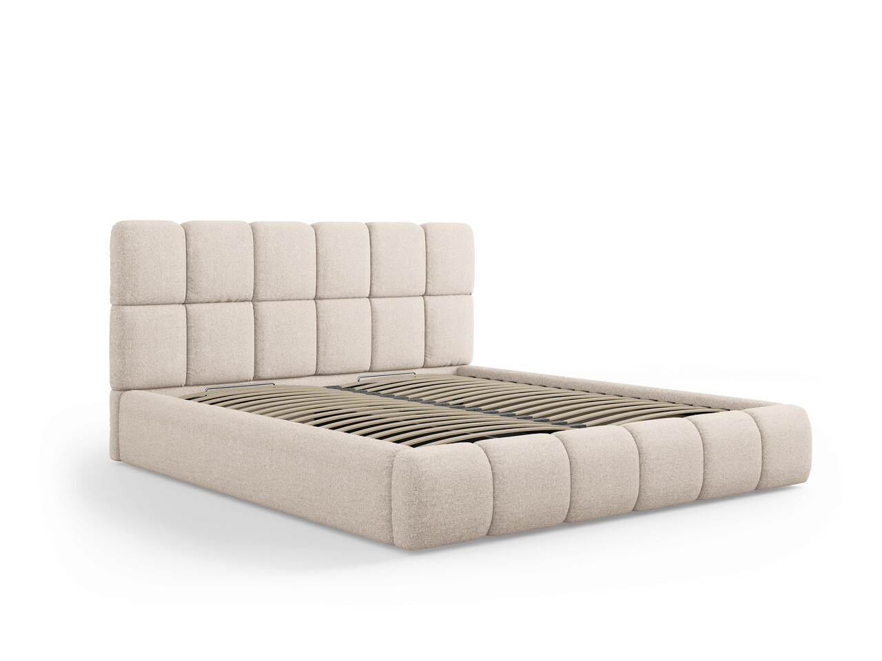 Pat tapitat cu tablie si lada depozitare, Bellis, Micadoni Home, BL, 160x200 cm, poliester chenille, bej Pat tapitat cu tablie si lada depozitare, Bellis, Micadoni Home, BL, 160x200 cm, poliester chenille, bej