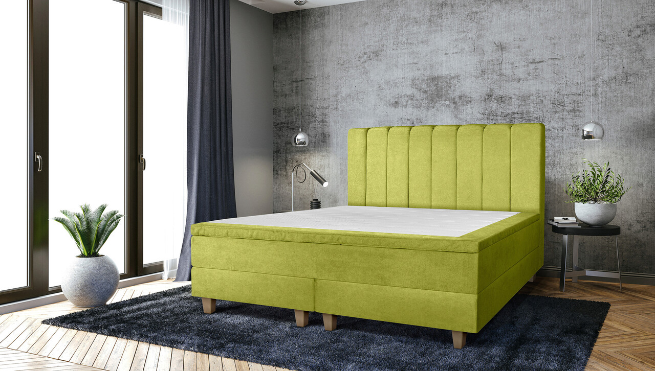 Pat matrimonial, Stockholm, Lines E, 160x200 cm, saltea tip Pocket, topper memory, Verde