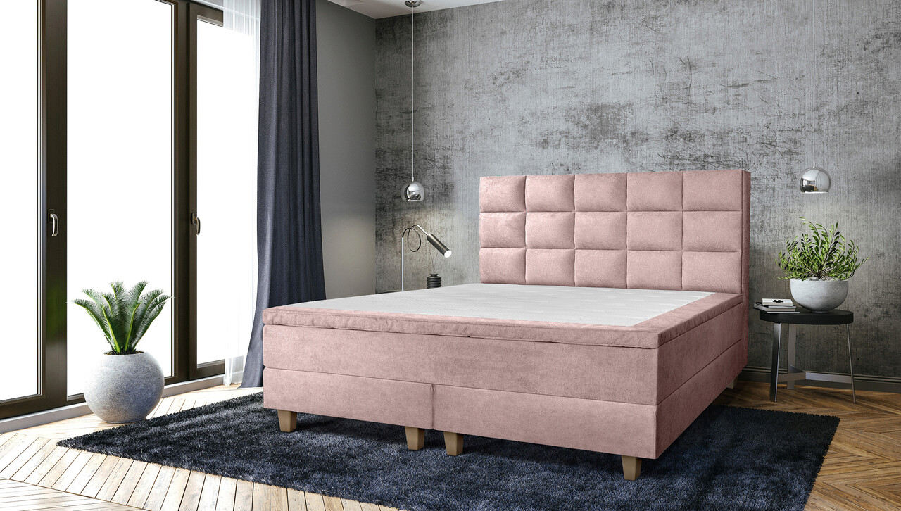 Pat matrimonial, Stockholm, Cubic E, 160x200 cm, saltea tip Pocket, topper memory, Roz pudra Pat matrimonial, Stockholm, Cubic E, 160x200 cm, saltea tip Pocket, topper memory, Roz pudra