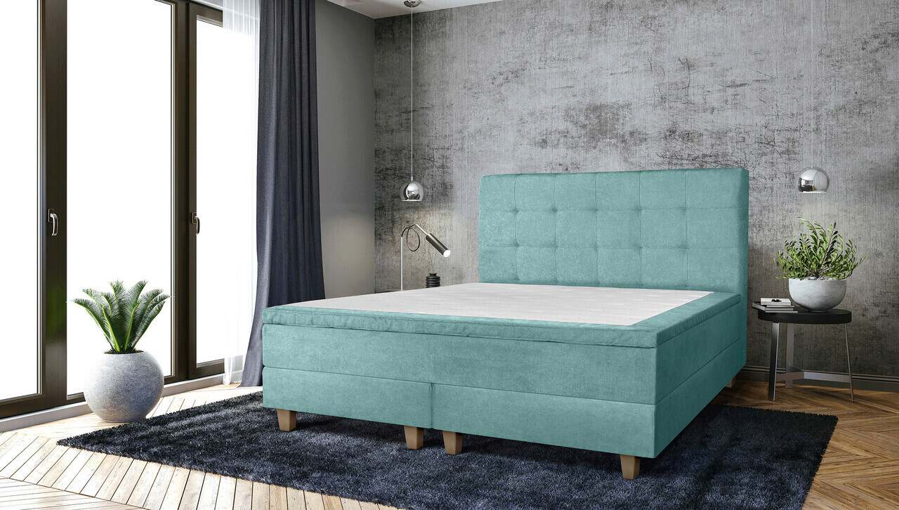 Pat matrimonial, Stockholm, Dots E, 180x200 cm, saltea tip Pocket, topper memory, Mint Pat matrimonial, Stockholm, Dots E, 180x200 cm, saltea tip Pocket, topper memory, Mint