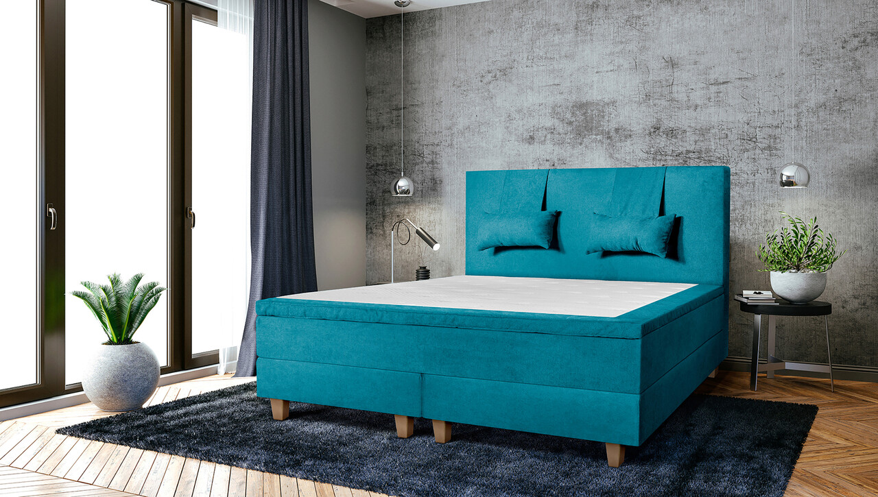 Pat matrimonial, Stockholm, Classic E, 180x200 cm, saltea tip Pocket, topper memory, Turcoaz Pat matrimonial, Stockholm, Classic E, 180x200 cm, saltea tip Pocket, topper memory, Turcoaz