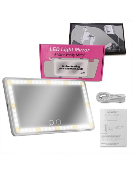 Oglinda Cosmetica pentru Masina cu LED, 3 Tipuri de Lumina, Buton TouchScreen Neutra, Alb Rece, Alb Cald, Incarcare USB, Prindere de Parasolar, ENGROS Oglinda Cosmetica pentru Masina cu LED, 3 Tipuri de Lumina, Buton TouchScreen Neutra, Alb Rece, Alb Cald, Incarcare USB, Prindere de Parasolar, ENGROS