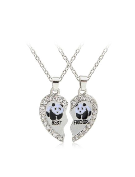 Set 2 coliere cu pandantiv in forma de inima cu imagine de panda si pietre zirconiu Set 2 coliere cu pandantiv in forma de inima cu imagine de panda si pietre zirconiu