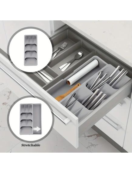 Organizator Extensibil pentru Tacamuri, Gri, 40 cm x 30 cm x 5.5 cm Organizator Extensibil pentru Tacamuri, Gri, 40 cm x 30 cm x 5.5 cm