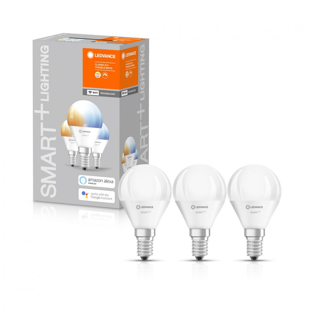 3 Becuri LED inteligent Ledvance SMART+ WiFi Mini Bulb Tunable White P, E14, 4.9W (40W), 470 lm, lumina alba (2700-6500K) 3 Becuri LED inteligent Ledvance SMART+ WiFi Mini Bulb Tunable White P, E14, 4.9W (40W), 470 lm, lumina alba (2700-6500K)