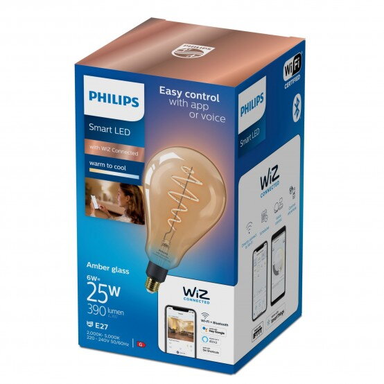 Bec LED inteligent vintage (decorativ) Filament Bulb Amber PS160, Wi-Fi, Bluetooth, E27, 6W (25W), 390 lm, lumina alba (2000-5000K)