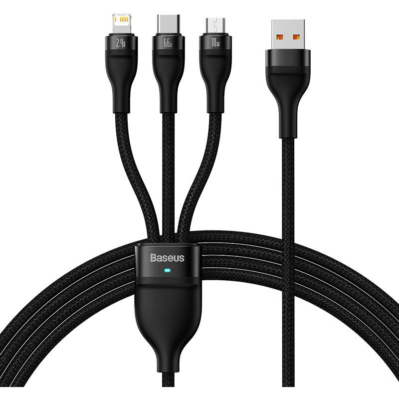 3in1 USB Flash II Series, USB-C + micro USB + Lightning, 66W, 1.2m Negru 3in1 USB Flash II Series, USB-C + micro USB + Lightning, 66W, 1.2m Negru