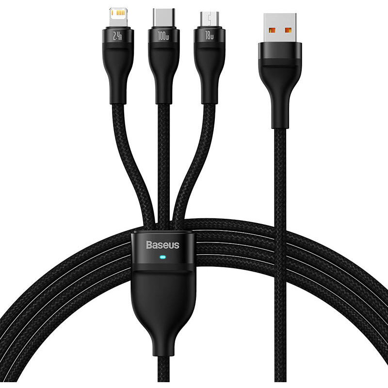 3in1 USB Flash Series, USB-C + micro USB + Lightning, 100W, 1.2m Negru 3in1 USB Flash Series, USB-C + micro USB + Lightning, 100W, 1.2m Negru