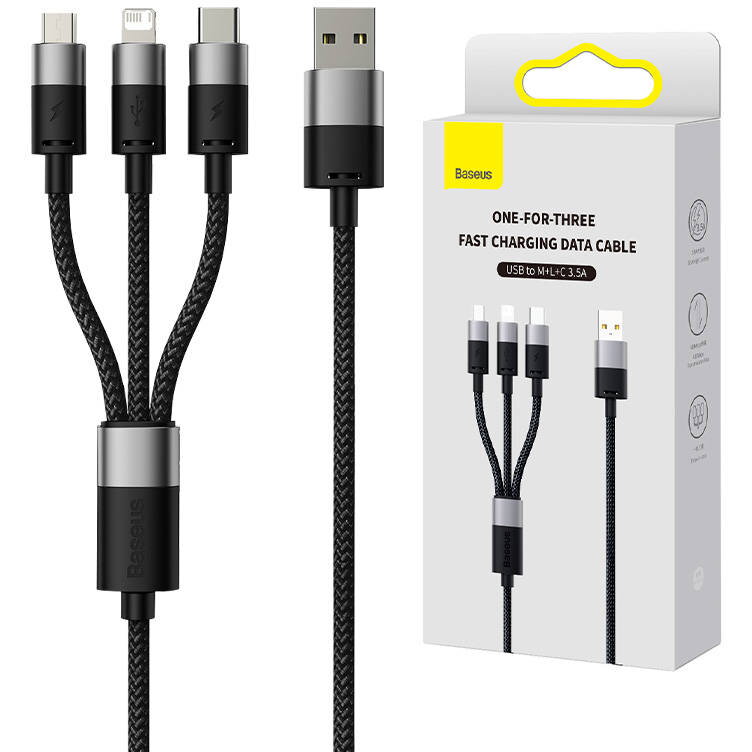 3in1 USB StarSpeed Series, USB-C + Micro + Lightning 3,5A, 1.2m Negru 3in1 USB StarSpeed Series, USB-C + Micro + Lightning 3,5A, 1.2m Negru