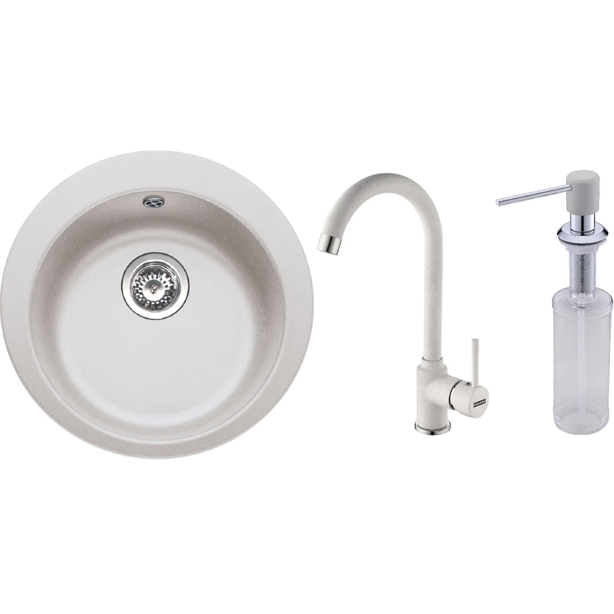 Pachet chiuveta fragranite ROG 610 + Baterie Pola 1.0, cartus ceramic + Dozator sapun, Alb Pachet chiuveta fragranite ROG 610 + Baterie Pola 1.0, cartus ceramic + Dozator sapun, Alb