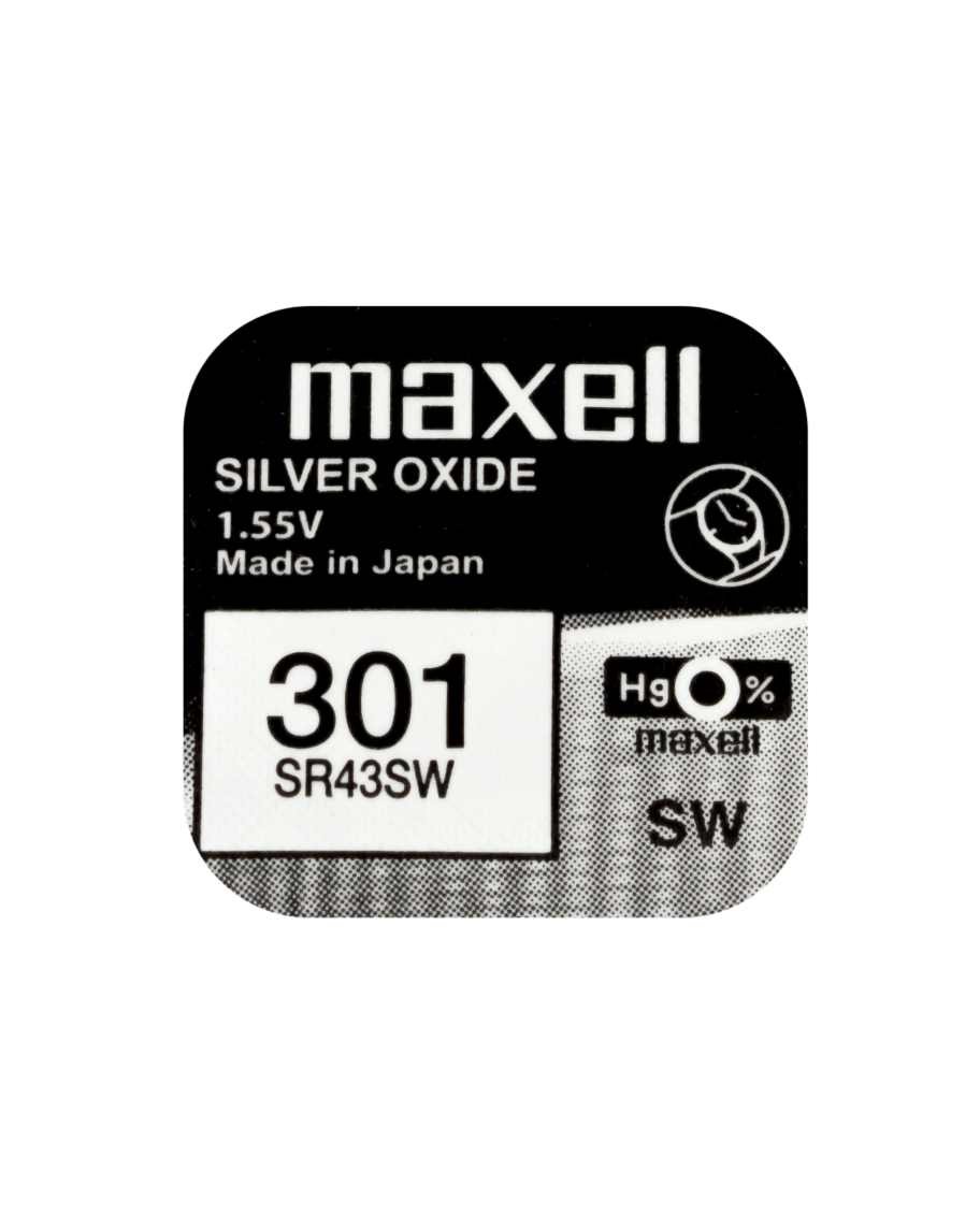 Baterie ceas Maxell SR43SW V301 AG12 1.55V, oxid de argint, 10buc/cutie